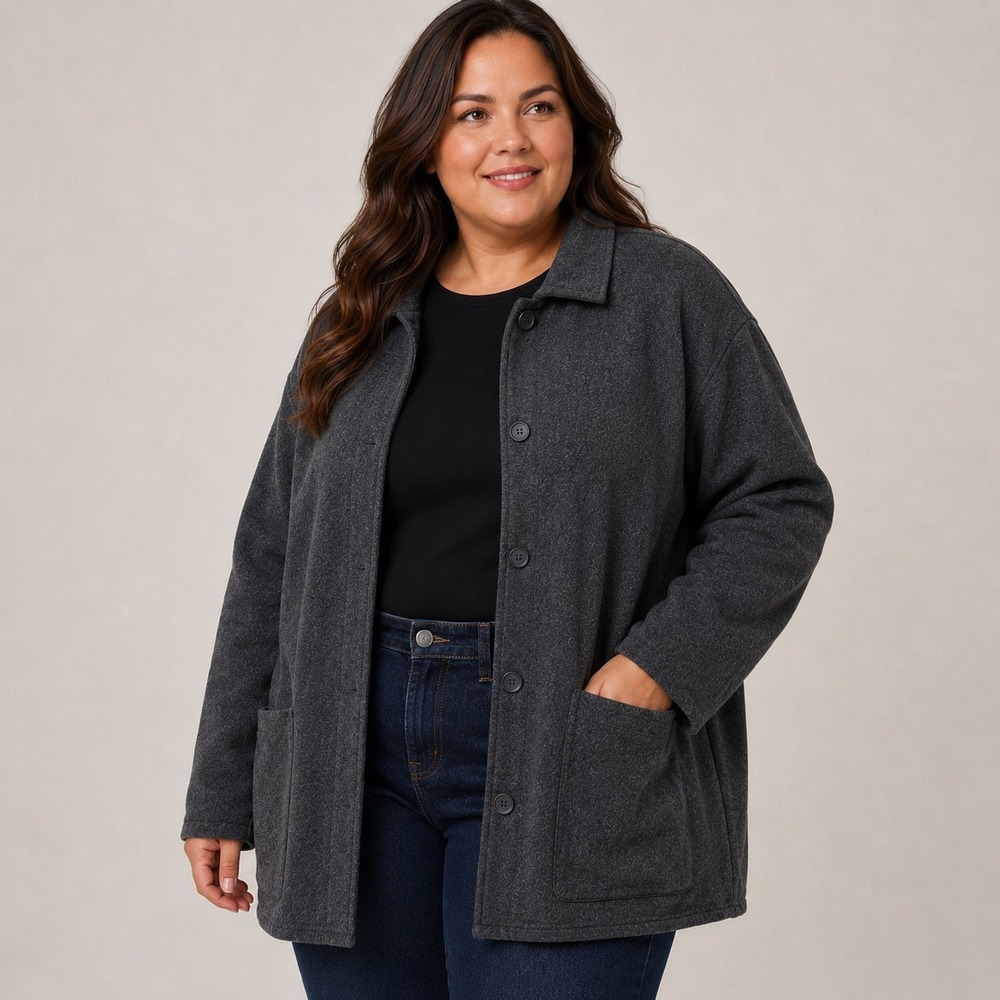 Pure Jill J Jill 2X Charcoal Gray Cotton Knit Button Front Jacket Pockets